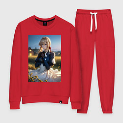 Костюм хлопковый женский Вайолет Эвергарден на лугу, цвет: красный