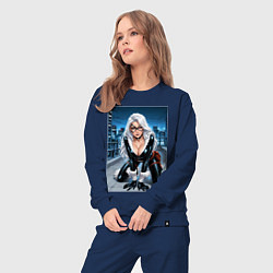 Костюм хлопковый женский Черная кошка на крыше небоскреба, цвет: тёмно-синий — фото 2