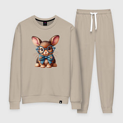 Костюм хлопковый женский Кролик мальчик в очках, цвет: миндальный