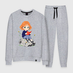 Костюм хлопковый женский Рыжая девушка читает книгу, цвет: меланж