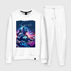 Костюм хлопковый женский Cyber panther is esports player - neon glow, цвет: белый
