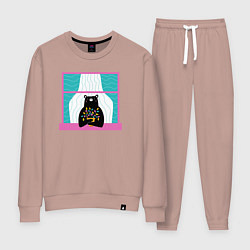 Костюм хлопковый женский Мишка в окошке, цвет: пыльно-розовый