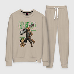 Костюм хлопковый женский Малыш грут и енот ракета из стражи галактики, цвет: миндальный