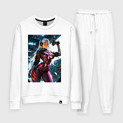 Костюм хлопковый женский Девушка с оружием в киберпанк стиле, цвет: белый