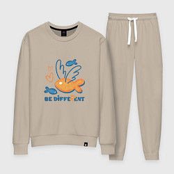 Костюм хлопковый женский Летающая рыба, Be different, цвет: миндальный