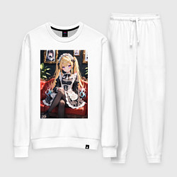 Женский костюм Лоли-горничная сидит в кресле