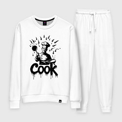 Костюм хлопковый женский Повар капли и сотейник, цвет: белый