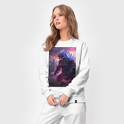 Костюм хлопковый женский Годзилла посреди мегаполиса, цвет: белый — фото 2