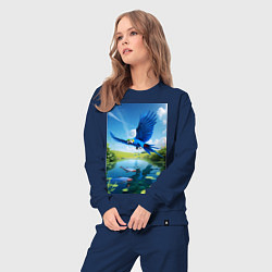 Костюм хлопковый женский Попугай ловит рыбу, цвет: тёмно-синий — фото 2