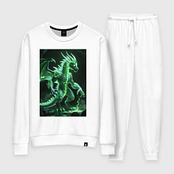 Костюм хлопковый женский Зеленый магический дракон, цвет: белый