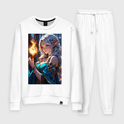 Костюм хлопковый женский Прекрасная эльфийка-маг с шаром огня, цвет: белый
