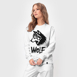 Костюм хлопковый женский Волк в стиле граффити, цвет: белый — фото 2