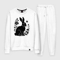 Костюм хлопковый женский Черный кролик среди роз, цвет: белый