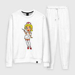 Костюм хлопковый женский Медсестра блондинка, цвет: белый