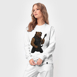 Костюм хлопковый женский Медведь играет на электрогитаре, цвет: белый — фото 2