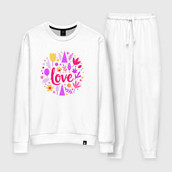 Костюм хлопковый женский Леттеринг любовь абстрактно, цвет: белый