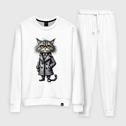 Костюм хлопковый женский Кот в пальто, цвет: белый