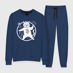 Костюм хлопковый женский Кот биткоин в круге, цвет: тёмно-синий