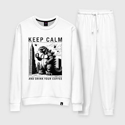Костюм хлопковый женский Keep calm and drink your coffee, цвет: белый