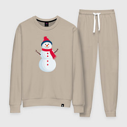 Костюм хлопковый женский Веселый снеговик в шапке, цвет: миндальный