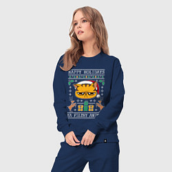 Костюм хлопковый женский Хмурый новогодний кот, цвет: тёмно-синий — фото 2