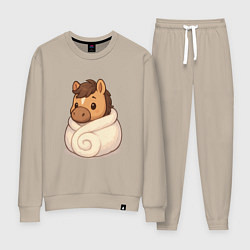 Костюм хлопковый женский Лошадка укутанная в плед, цвет: миндальный