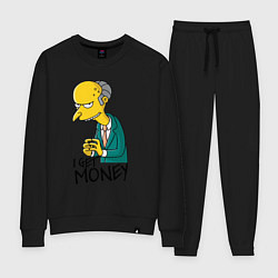 Костюм хлопковый женский Mr. Burns: I get money, цвет: черный