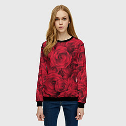 Свитшот женский Красные розы, цвет: 3D-черный — фото 2
