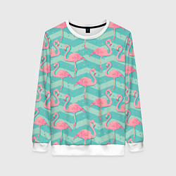 Свитшот женский Flamingo Pattern, цвет: 3D-белый