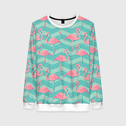 Свитшот женский Flamingo Pattern, цвет: 3D-белый