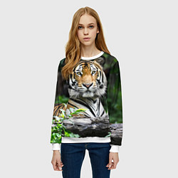 Свитшот женский Тигр в джунглях, цвет: 3D-белый — фото 2