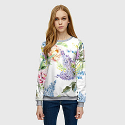 Свитшот женский Сирень и Пионы, цвет: 3D-меланж — фото 2