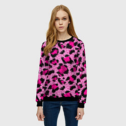 Свитшот женский Розовый леопард, цвет: 3D-черный — фото 2