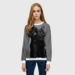 Свитшот женский Черный котик, цвет: 3D-белый — фото 2