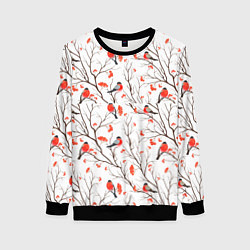 Женский свитшот Снегири в зимнем лесу