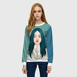 Свитшот женский Billie Eilish: Turquoise Hair, цвет: 3D-белый — фото 2