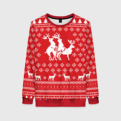 Женский свитшот Свитер с оленями красный