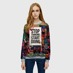 Свитшот женский Stop thinking Start doing, цвет: 3D-меланж — фото 2