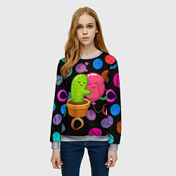 Свитшот женский Влюбленные кактус и шарик, цвет: 3D-меланж — фото 2