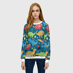 Свитшот женский Арт с динозаврами, цвет: 3D-белый — фото 2