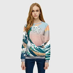 Свитшот женский Большая волна в канагаве, цвет: 3D-меланж — фото 2