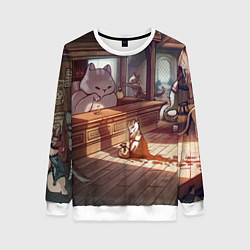 Свитшот женский Кошачий город, цвет: 3D-белый