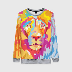 Свитшот женский Акварельный лев, цвет: 3D-меланж