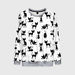 Свитшот женский КОШКИ ЧЕРНОЕ НА БЕЛОМ, цвет: 3D-меланж