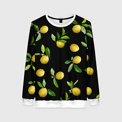 Свитшот женский Лимоны на черном, цвет: 3D-белый