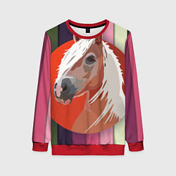 Свитшот женский Лошадь с фоном, цвет: 3D-красный