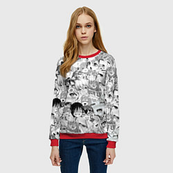 Свитшот женский Ahegao monochrome, цвет: 3D-красный — фото 2