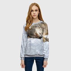 Свитшот женский Спящий Волк, цвет: 3D-меланж — фото 2