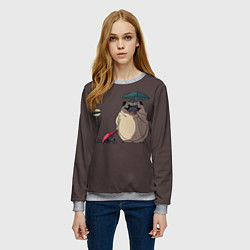 Свитшот женский Мопсы на остановке в стиле Тоторо, цвет: 3D-меланж — фото 2