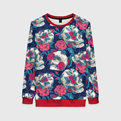 Свитшот женский Реалистичные черепа с розами, цвет: 3D-красный